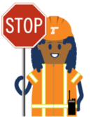 construction worker icon holding stop sign
