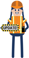 icon of worker holding sign that reads UPDATE