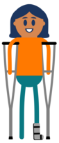 Icon of girl with crutches and a boot on her leg