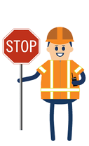GIF of flagger lifting and lowering a stop sign