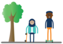 icon of two pedestrians with a tree