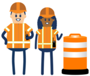 construction worker waving next to barrel icon