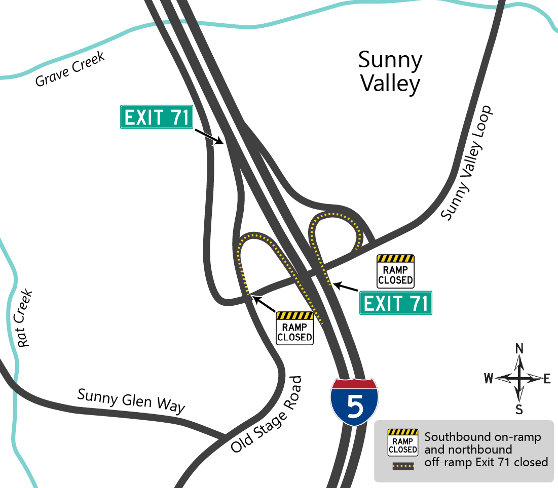Map of ramp closures at Exit 71