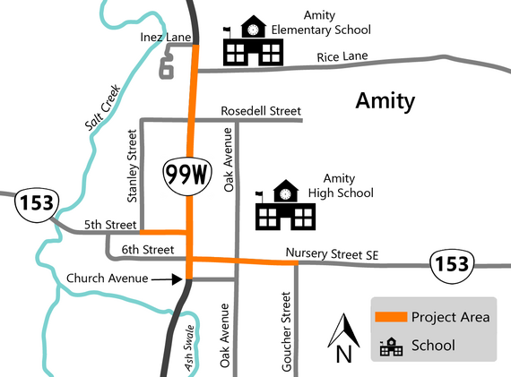 Project area map highlighting work in Amity