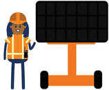 Gif of VMS board flashing ROAD CLOSED AHEAD USE CAUTION next to construction worker