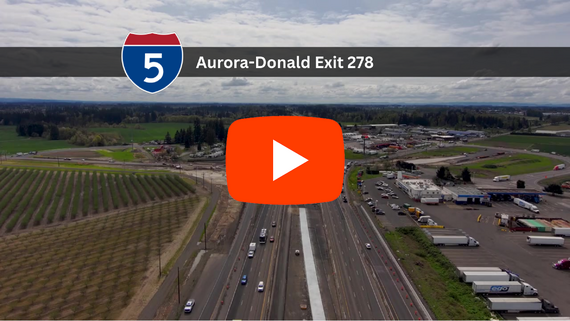 YouTube cover image showing an aerial view of I-5 Aurora-Donald interchange 