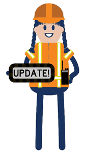 Construction worker holding update sign gif