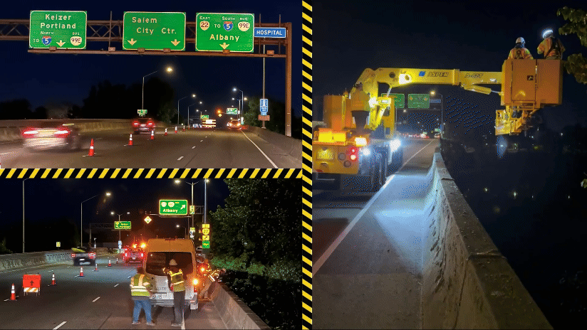 Snooper truck on OR 22 Center Street Bridge photos and gif