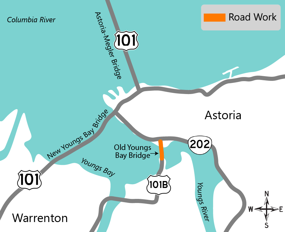 Project area map highlighting the Old Youngs Bay Bridge on U.S. 101B