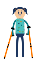 child using forearm crutches cartoon