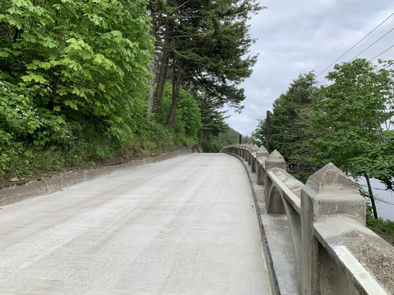 Image of the viaduct west of Multnomah Falls Lodge reopened to vehicles and bicyclists.