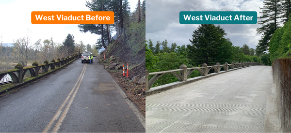 The viaduct west of Multnomah Falls Lodge reopen to vehicles and bicyclists.