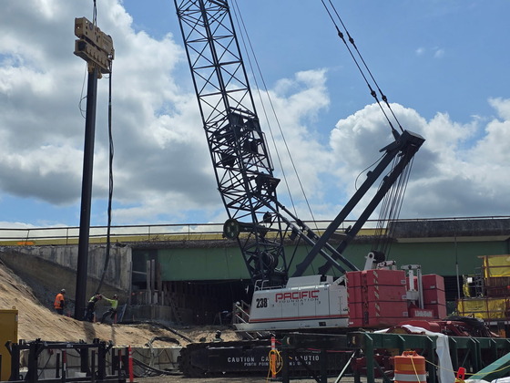 Pile drivers in action at Abernethy Bridge