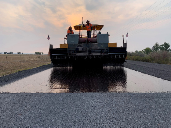 Photo of chip seal in progress
