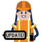 Gif of worker holding flashing sign that reads UPDATE