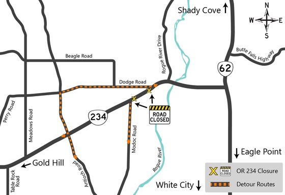 Map of closure and detour routes
