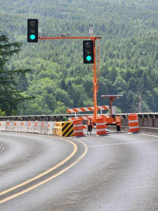 Photo showing temporary signal on the OR 131 Tillamook River Bridge in the work zone