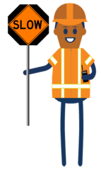 Construction worker flagging holding a slow sign