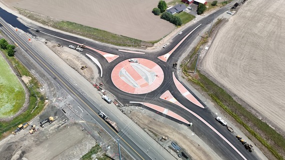 Aerial view of the new OR 99W and Clow Corner Road roundabout