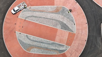 Aerial view of the center of the new OR 99W and Clow Corner Road roundabout