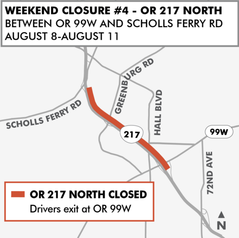 Map of OR 217 north closure