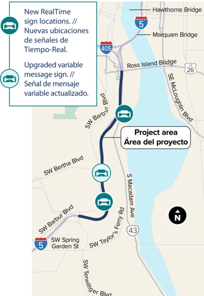 Map showing right-lane closure on Interstate 5 Aug. 1-4 for RealTime sign construction.