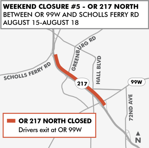 Map of OR 217 northbound closure