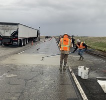 Crews pour concrete on I-84, August 2025.
