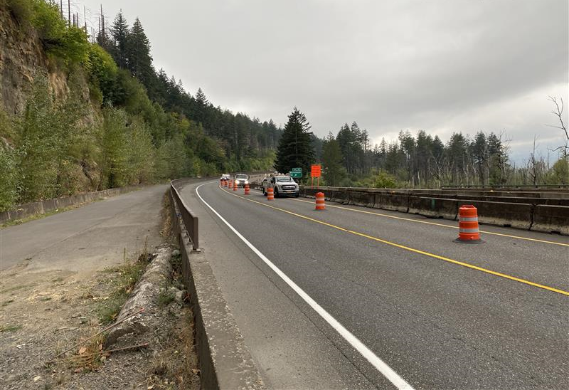Map above shows I-84 eastbound reduced to one lane while crews prepare the highway for all traffic to be routed onto the westbound bridge in 2026.