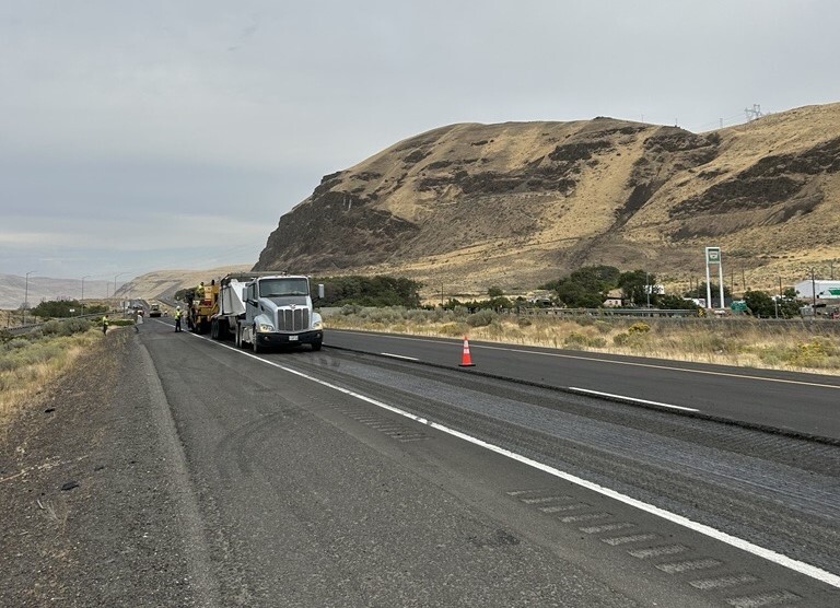 Crews pave on Interstate 84