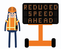 reduced speed ahead, slow down message board gif