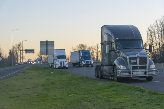 Commercial trucks on road