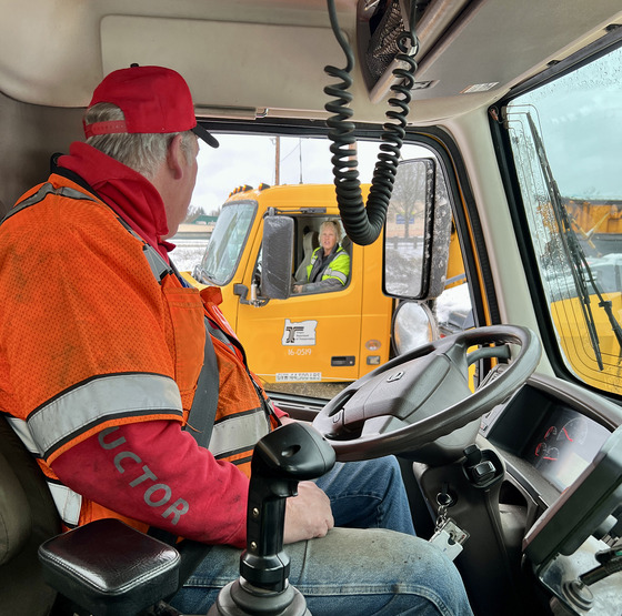 Snowplow drivers prepare for work on the Beltline in February 2025.
