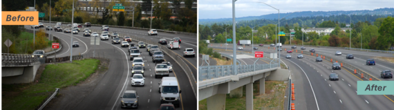Before and after photos of the new auxiliary lanes