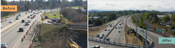 Before and after photos of the new frontage road