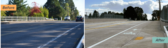 Before and after photo of the Hall Boulevard overpass in Tigard