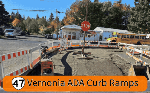 Gif of recent photos of curb ramp construction progress in Vernonia