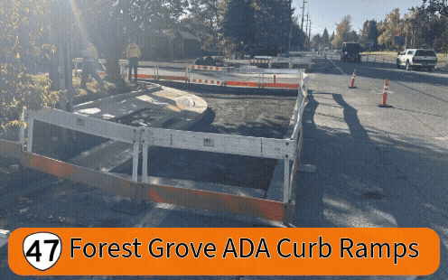 Gif of recent photos of curb ramp construction progress in Forest Grove