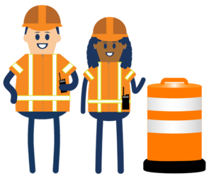 construction worker with traffic barrel icon