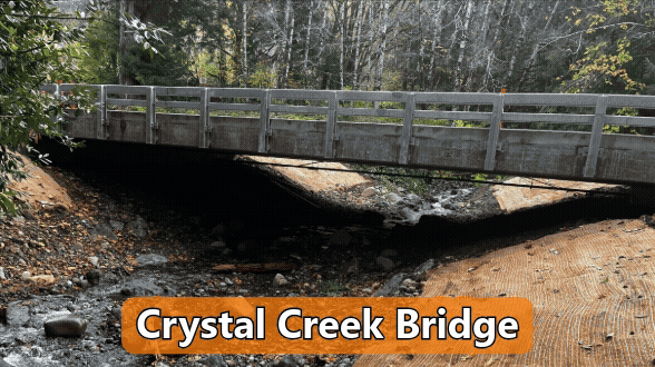 Photos of the finished Crystal Creek and Dry Creek Bridges