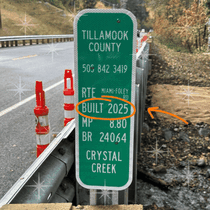 Gif of newly installed 2025 Crystal Creek Bridge sign on Miami Foley Road