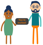 People holding sign between them that reads YOU'RE INVITED