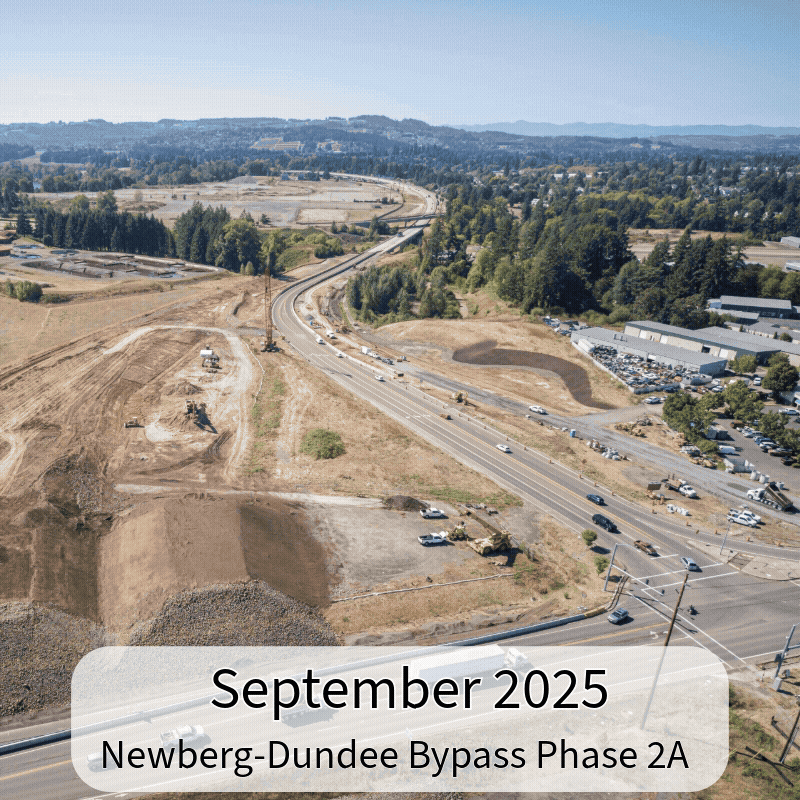 Gif of progress pictures of Newberg Dundee Bypass project between September and November 2025