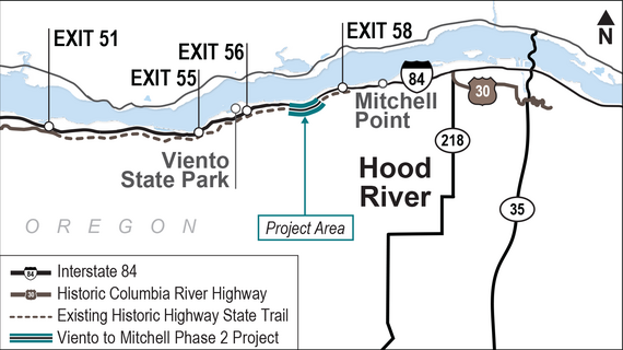 Map showing where the second phase of the Viento State Park to Mitchell Point Tunnel trail improvements are located