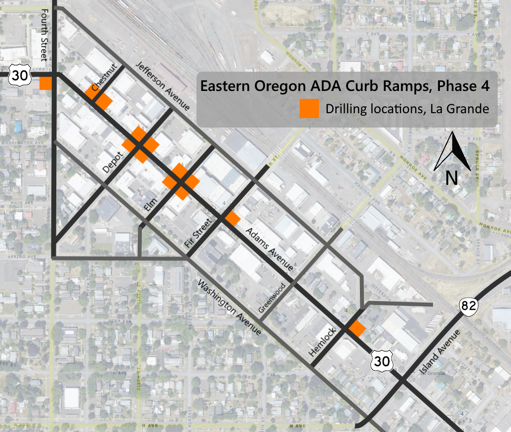 Map of drilling locations in La Grande on Dec. 19, 2025.