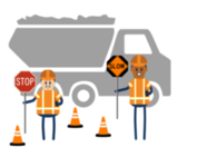Construction workers next to construction equipment icon