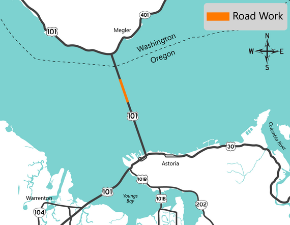 Map showing where maintenance work is on Astoria-Megler Bridge