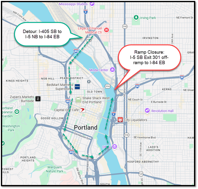 I-5 SB EB Exit 301 off-ramp to I-84 EB