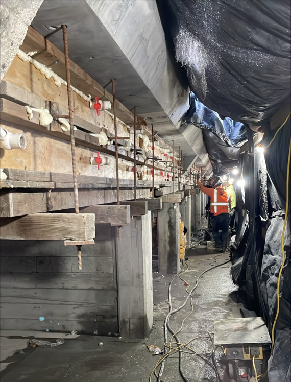 Crews beneath the east viaduct