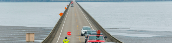 Picture of flagger on the Astoria-Megler Bridge